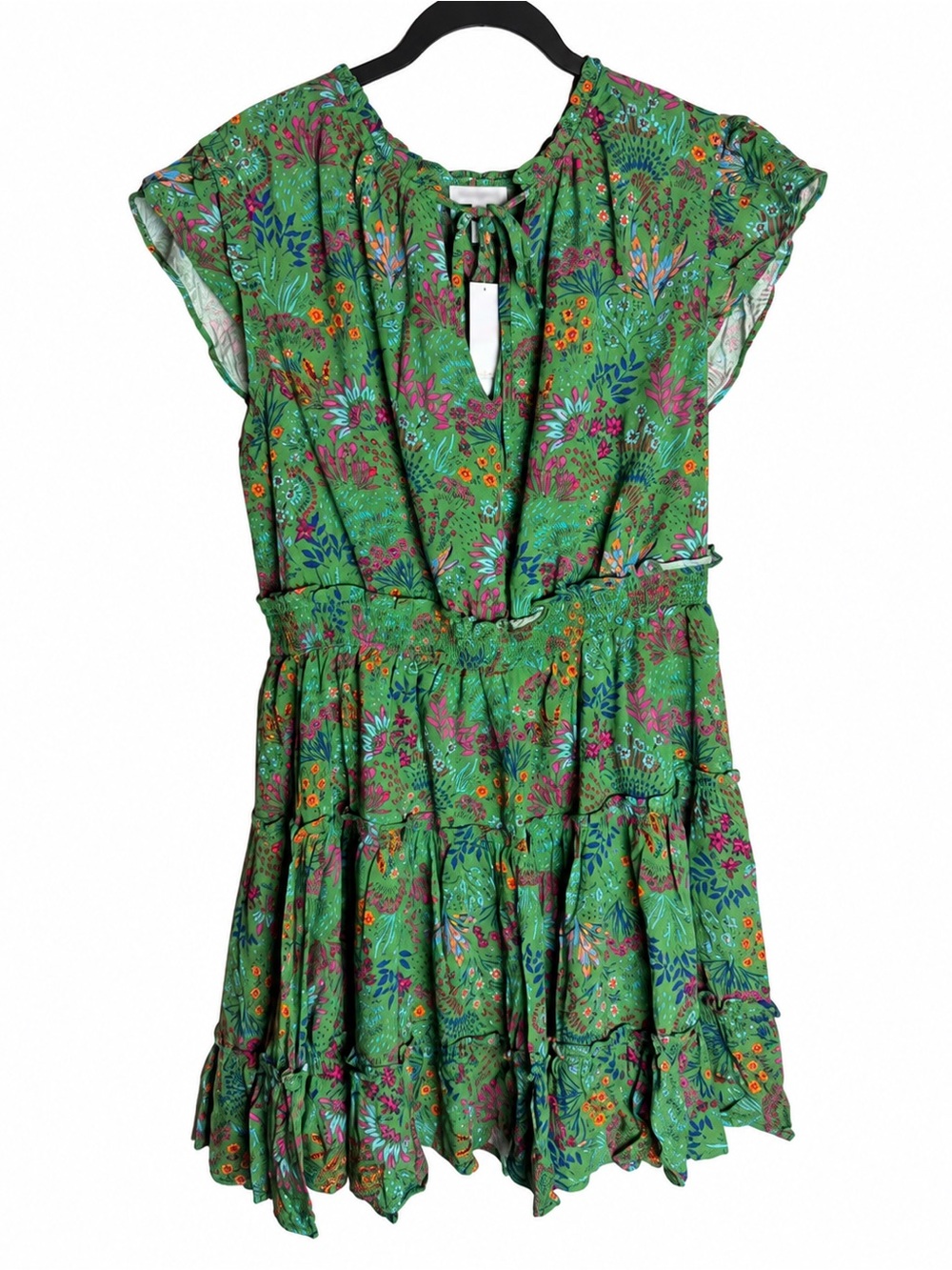 Sugar Lips NWT Green Floral Tiered Mini Dress XL Smocked Waist Ruffle